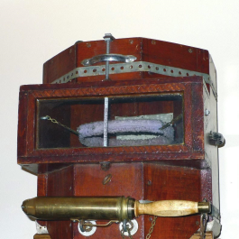 Front view of wood diving helmet