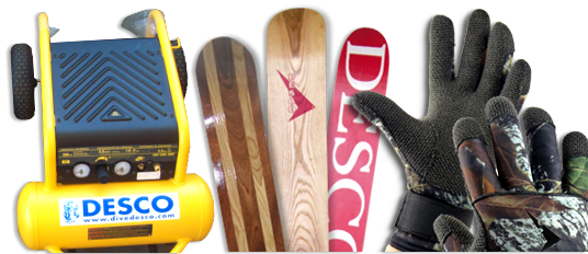 DESCO compressor, wood water skis, sportsman gloves